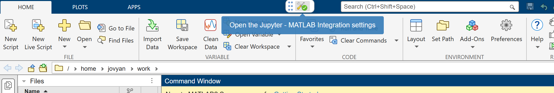 Werkzeug-Icon in der MATLAB-Navigationsleiste, um das Panel zu öffnen